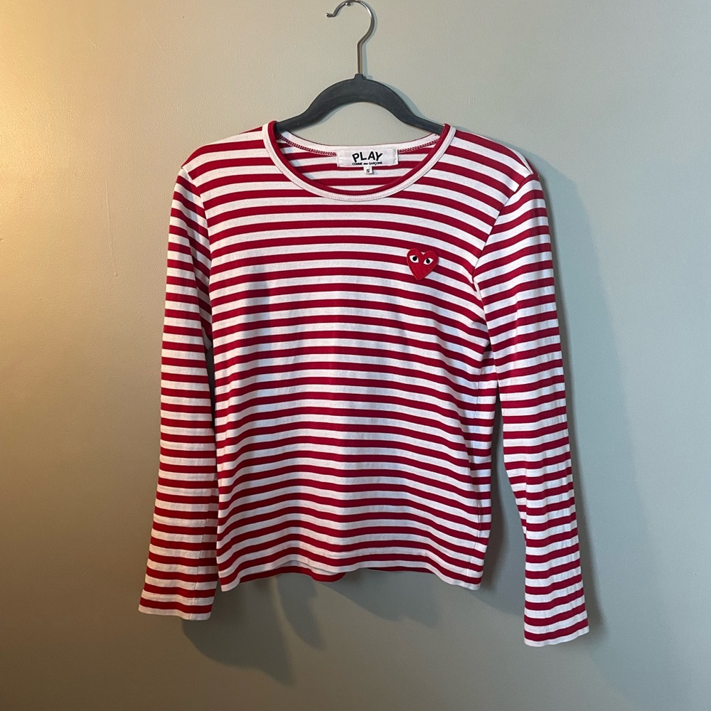 Comme des Garcons Red and White Long Sleeve Tee